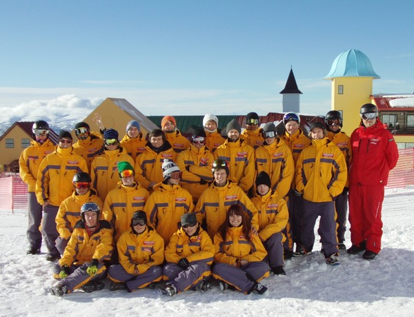 The snowsports group with instructor Kyle Kostohris